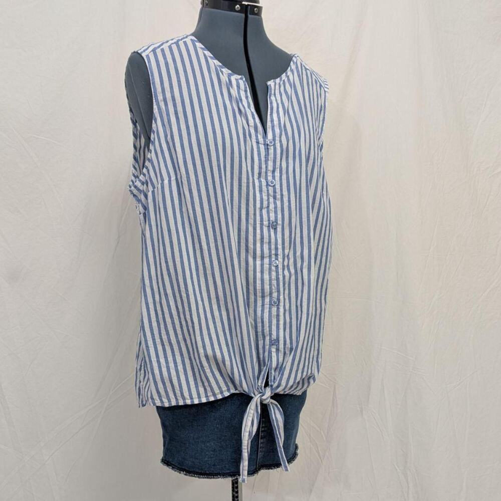 Faded Glory 100% cotton blue‑and‑white striped sleeveless tie‑front top XXL (20)